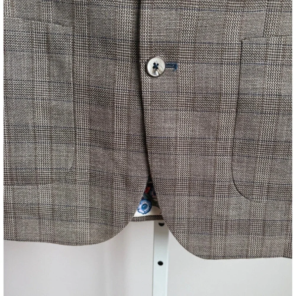 Paisley & Gray 36R Brown Plaid Blazer Floral Lining Wool Blend Sport Coat